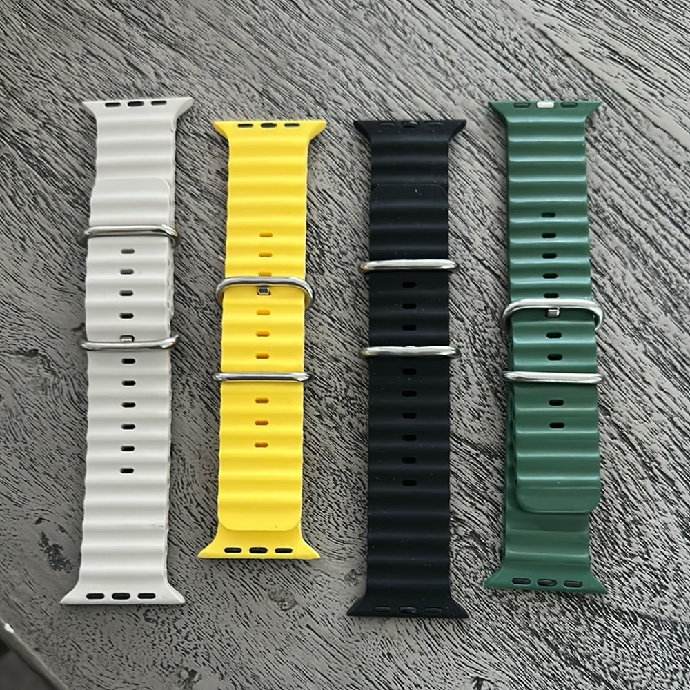 Silicone Watch Bands - White, Yellow, Black, Green - Fit for Apple Watch 44mm